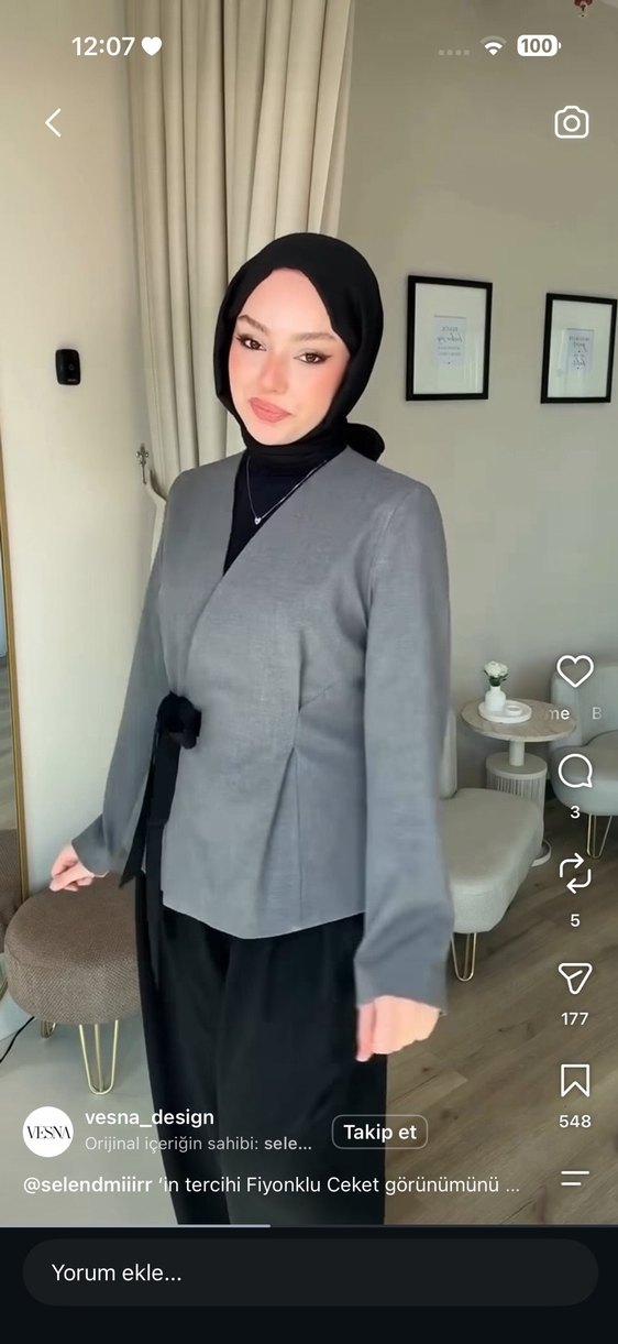 Vesna desing Gri V Yaka Bağlamalı Blazer — görsel 3/6