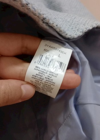 l Beden Mavi Kısa Yün Kadın Ceket