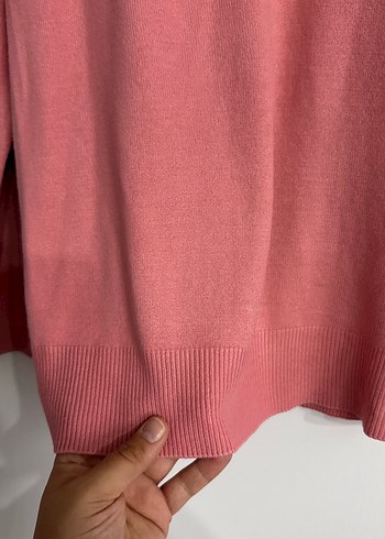 Diğer Pembe Kadın Keten Sweatshirt, Bisiklet Yaka, Salaş