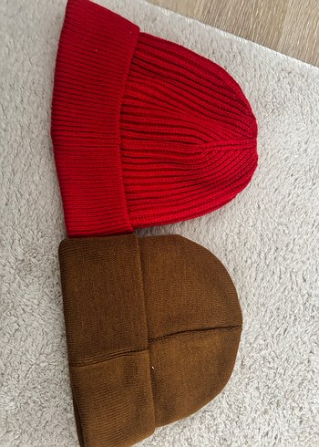 Kadın Kahverengi  kırmızı Örgü Sıcak Bere ikili set - Görsel 3