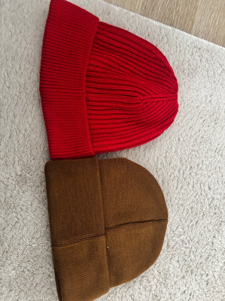 Kadın Kahverengi  kırmızı Örgü Sıcak Bere ikili set - Görsel 3