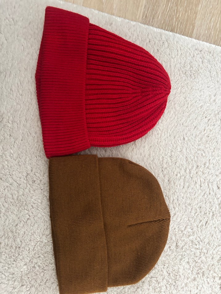 Kadın Kahverengi  kırmızı Örgü Sıcak Bere ikili set - Görsel 2