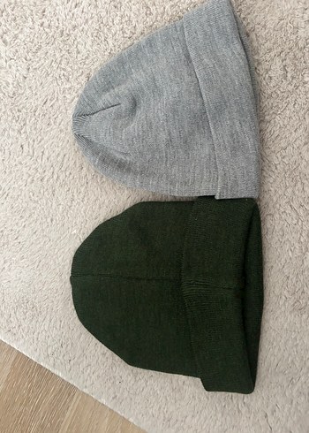 Gri yeşil Kadın Örgü Yün Bere ikili set - Görsel 6