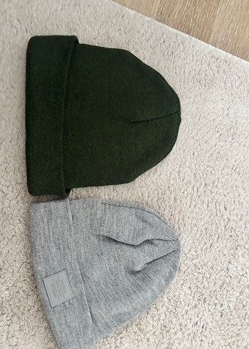 Gri yeşil Kadın Örgü Yün Bere ikili set - Görsel 3