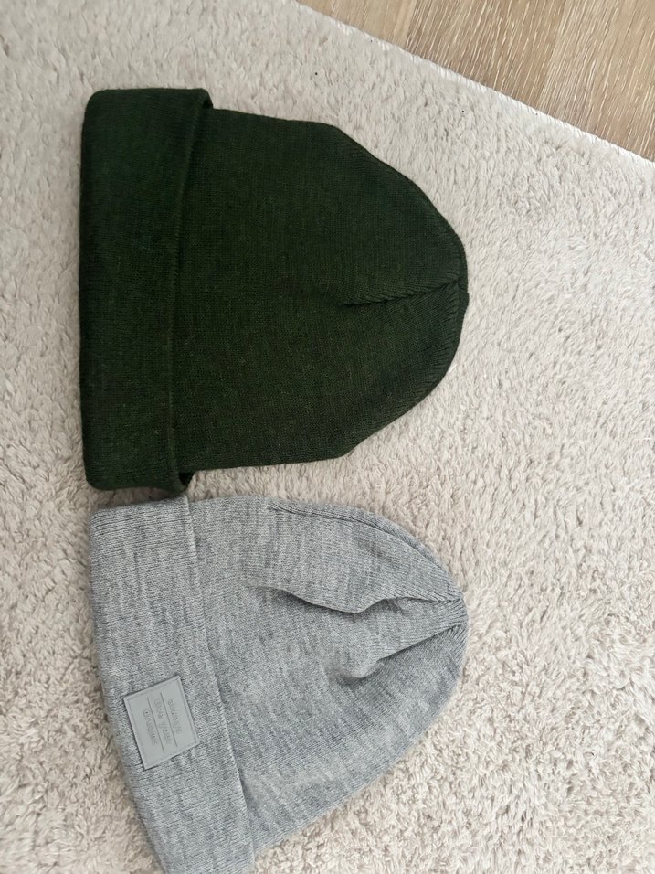 Gri yeşil Kadın Örgü Yün Bere ikili set - Görsel 3