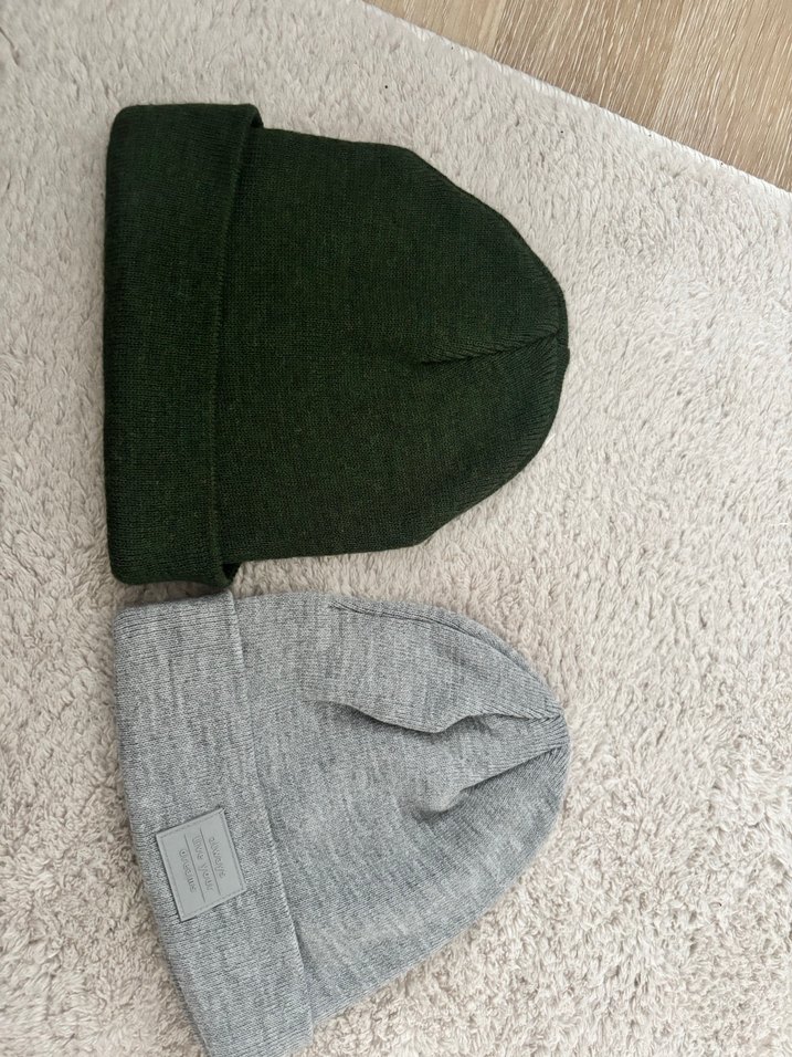 Gri yeşil Kadın Örgü Yün Bere ikili set - Görsel 2