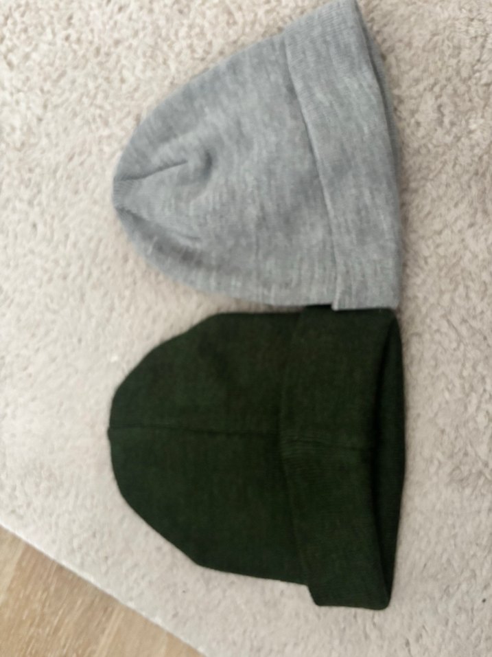 Gri yeşil Kadın Örgü Yün Bere ikili set - Görsel 4