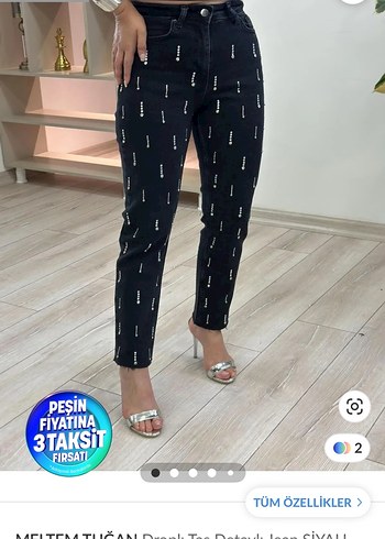 Siyah Kadın Payetli Regular Fit Denim Pantolon