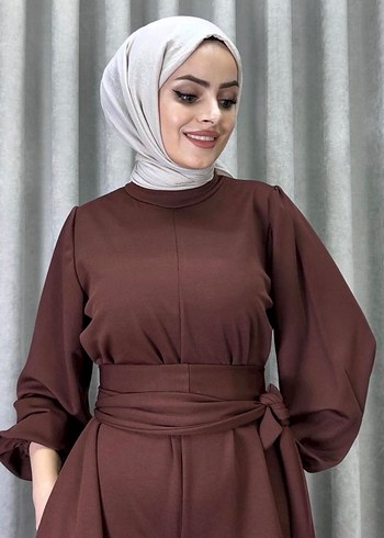 Kemerli Uzun Kollu Kahverengi Tulum 42 xl - Görsel 3