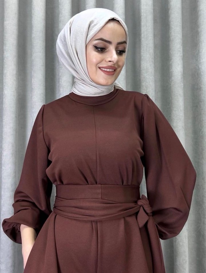 Kemerli Uzun Kollu Kahverengi Tulum 42 xl - Görsel 3