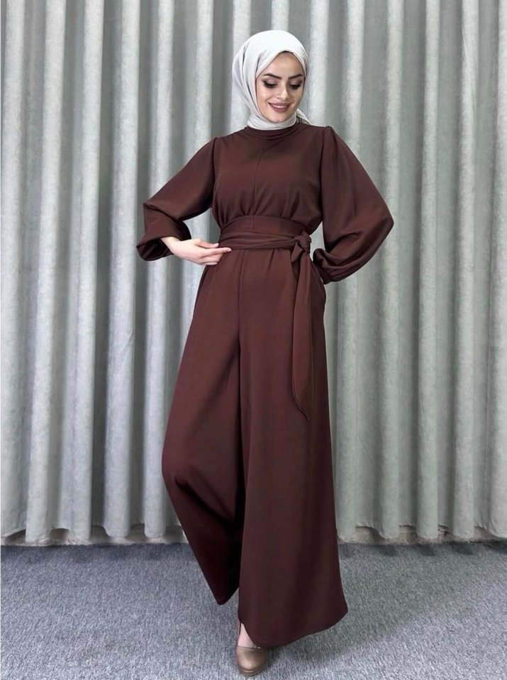 Kemerli Uzun Kollu Kahverengi Tulum 42 xl - Görsel 2