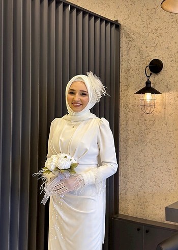 Tesettür beyaz nikah elbisesi - Görsel 13