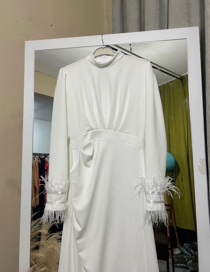 Tesettür beyaz nikah elbisesi - Görsel 5