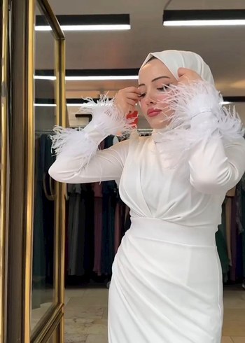 Beyaz tesettür nikah elbisesi abiye - Görsel 10