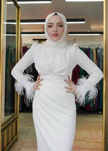 Beyaz tesettür nikah elbisesi abiye - Görsel 6