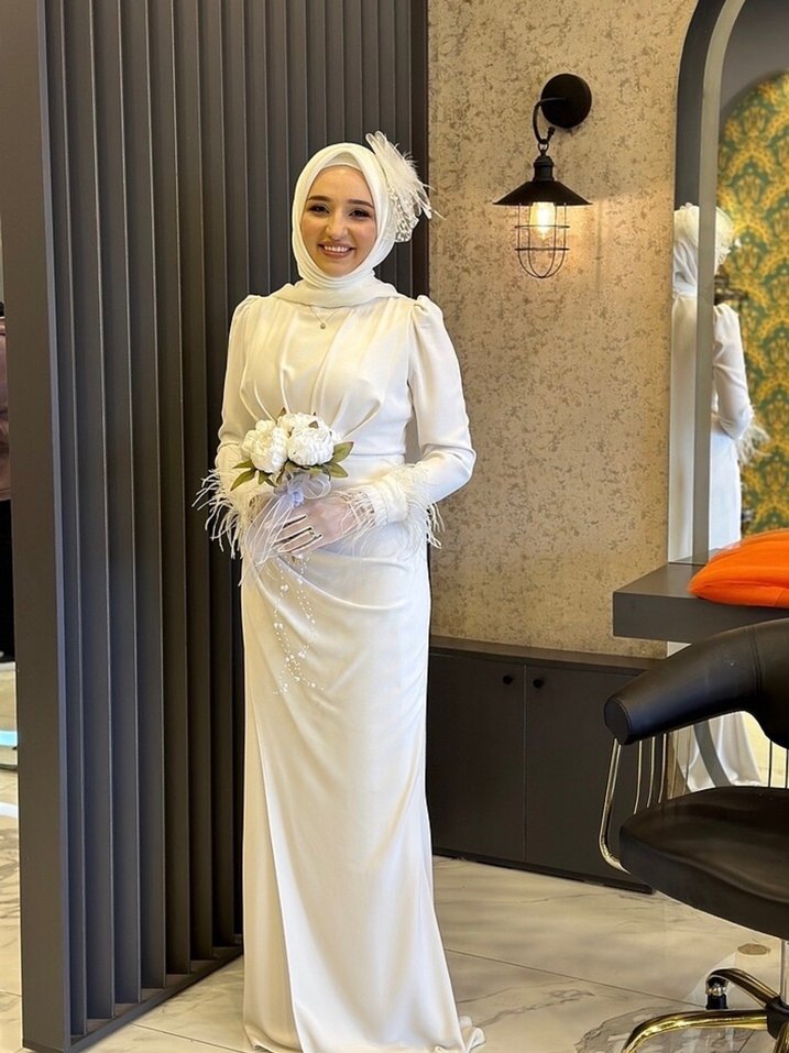 Beyaz tesettür nikah elbisesi abiye - Görsel 2