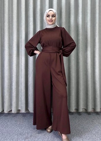 Kemerli Kahverengi Kadın Uzun Tulum - Görsel 3