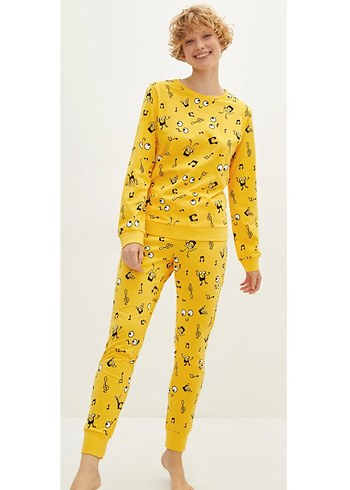 LCW Young Sarı Baskılı Pamuklu Pijama Takımı - Görsel 5