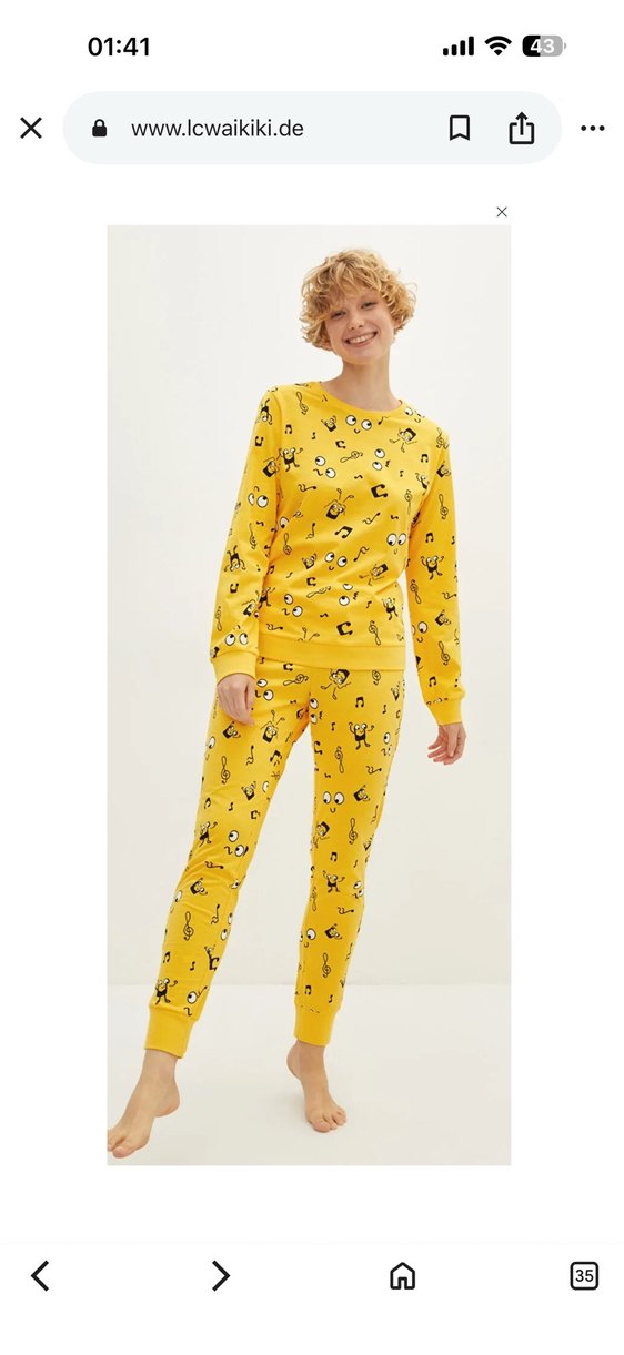 LCW Young Sarı Baskılı Pamuklu Pijama Takımı - Görsel 5