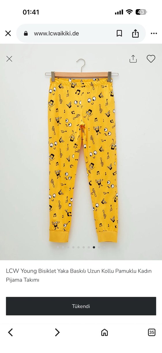 LCW Young Sarı Baskılı Pamuklu Pijama Takımı - Görsel 3