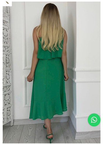 Yeşil Drapeli Tek Omuz Uzun Elbise - Görsel 2