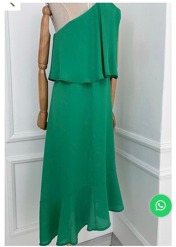 Yeşil Drapeli Tek Omuz Uzun Elbise - Görsel 3