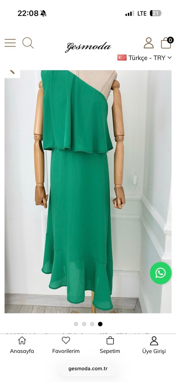 Yeşil Drapeli Tek Omuz Uzun Elbise - Görsel 4