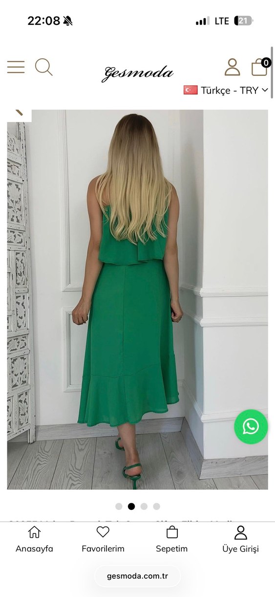 Yeşil Drapeli Tek Omuz Uzun Elbise - Görsel 2