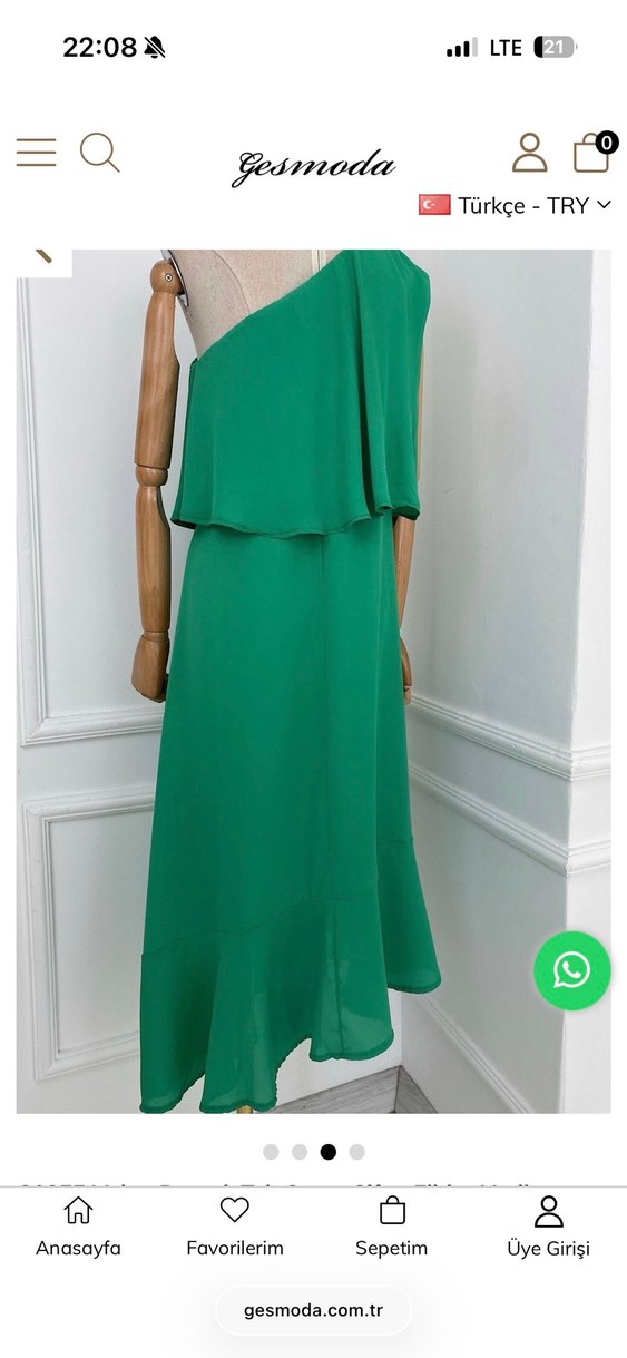 Yeşil Drapeli Tek Omuz Uzun Elbise - Görsel 3