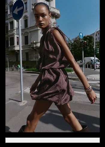 Zara Kahverengi Mini Elbise - Görsel 5