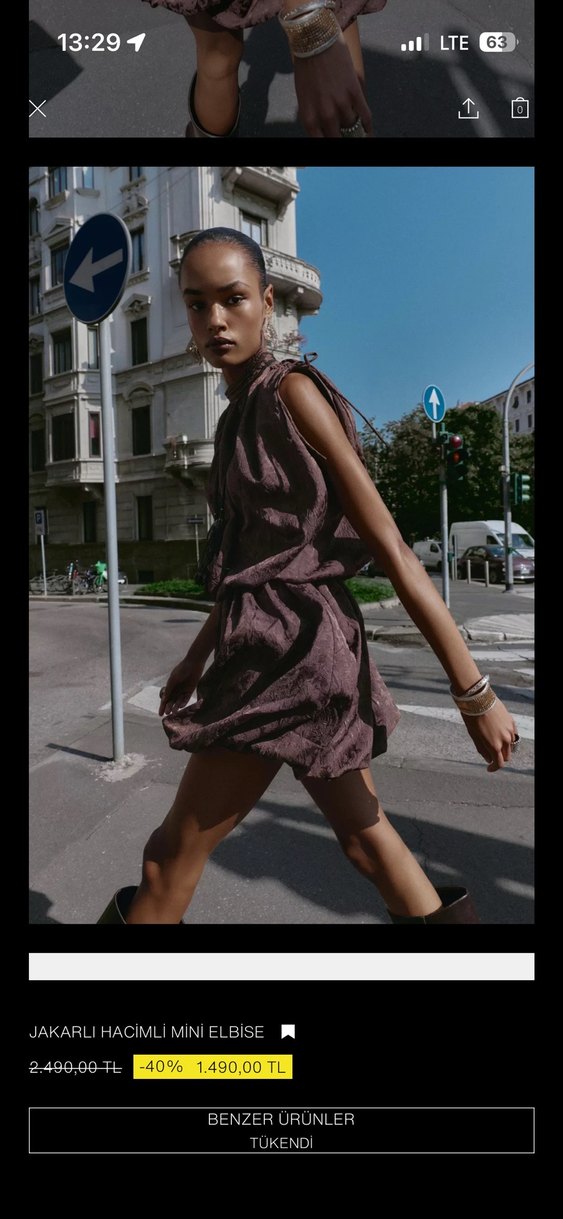 Zara Kahverengi Mini Elbise - Görsel 5