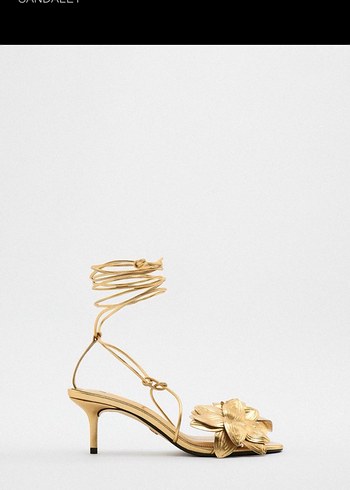 Zara Altın Renkli Çiçek Desenli Dolgu Topuklu Kadın Ayakkabı - Görsel 6