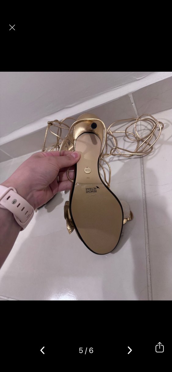 Zara Altın Renkli Çiçek Desenli Dolgu Topuklu Kadın Ayakkabı - Görsel 5