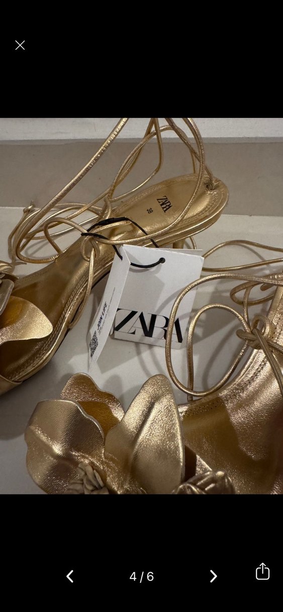 Zara Altın Renkli Çiçek Desenli Dolgu Topuklu Kadın Ayakkabı - Görsel 4