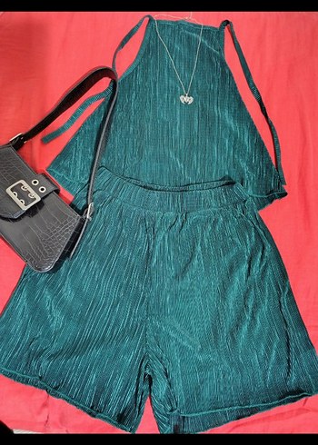 Kadın Yeşil Piliseli Şortlu Takım - Görsel 2