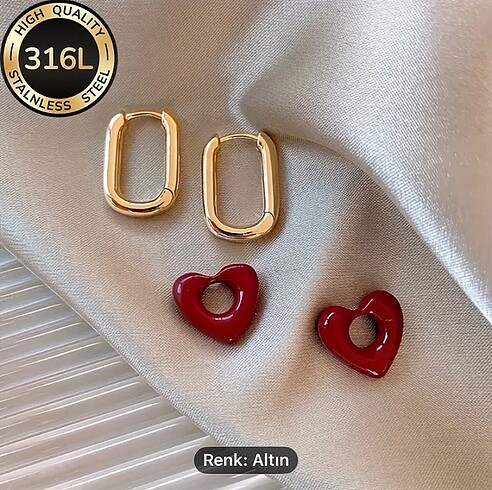 Diğer Kalpli gold çelik küpe