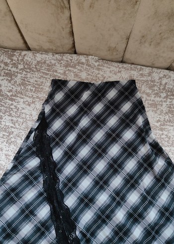 xs Beden gri Renk Gri Desenli Midi Salaş Etek