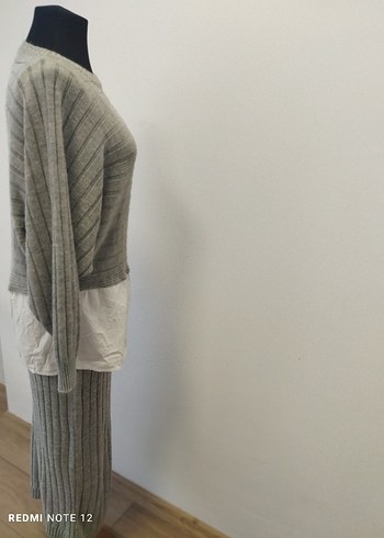 Gri Uzun Örgü Kadın Kazak-Jile Elbise - Görsel 9