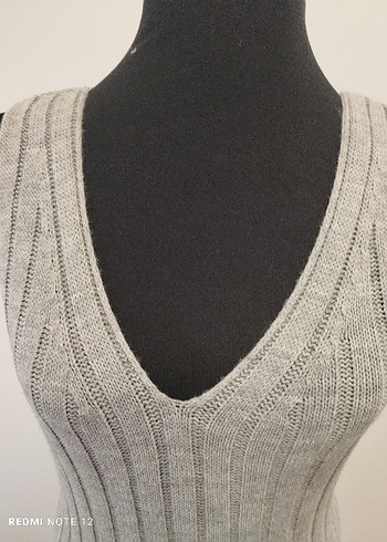 Gri Uzun Örgü Kadın Kazak-Jile Elbise - Görsel 13