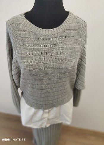 Gri Uzun Örgü Kadın Kazak-Jile Elbise - Görsel 3