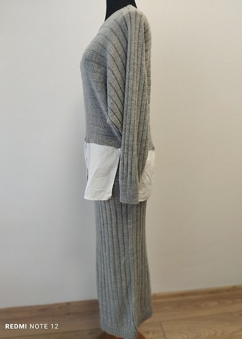 Gri Uzun Örgü Kadın Kazak-Jile Elbise - Görsel 11