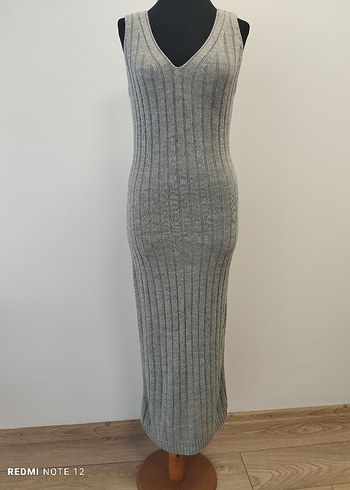 Gri Uzun Örgü Kadın Kazak-Jile Elbise - Görsel 17