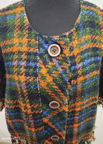 Strems Düğmeli Çok Renkli Ekoseli Kadın Ceket - Görsel 3