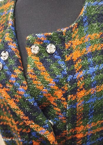 Strems Düğmeli Çok Renkli Ekoseli Kadın Ceket - Görsel 10