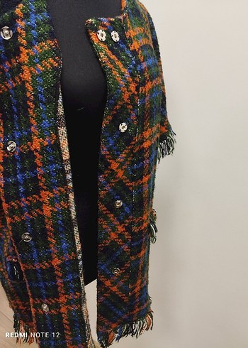 Strems Düğmeli Çok Renkli Ekoseli Kadın Ceket - Görsel 11