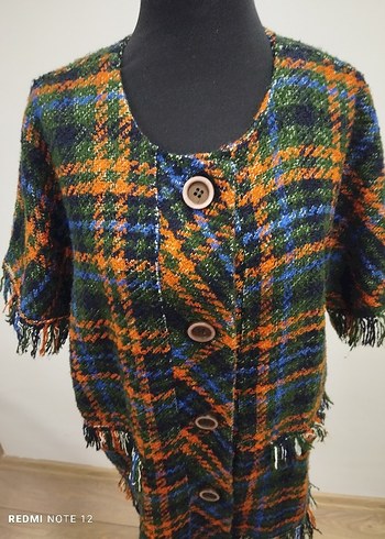 Strems Düğmeli Çok Renkli Ekoseli Kadın Ceket - Görsel 4