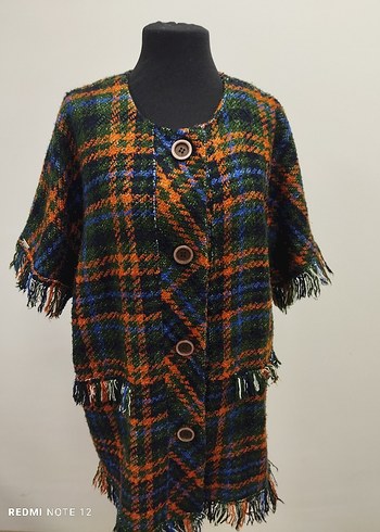Strems Düğmeli Çok Renkli Ekoseli Kadın Ceket - Görsel 2