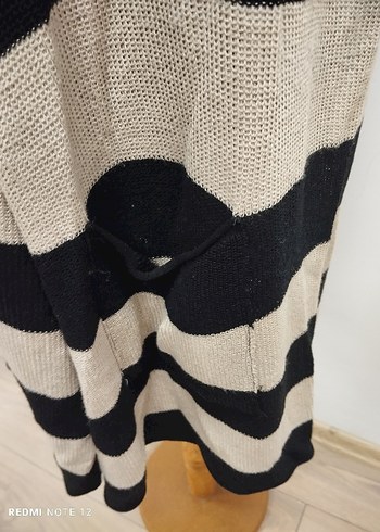 Bej Siyah Çizgili Uzun Kadın Hırka - Görsel 5