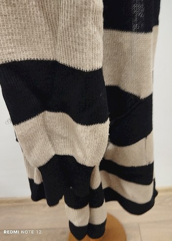 Bej Siyah Çizgili Uzun Kadın Hırka - Görsel 6