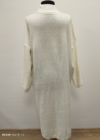 Bohem Uzun Örgü Beyaz Kadın Kazak - Görsel 5